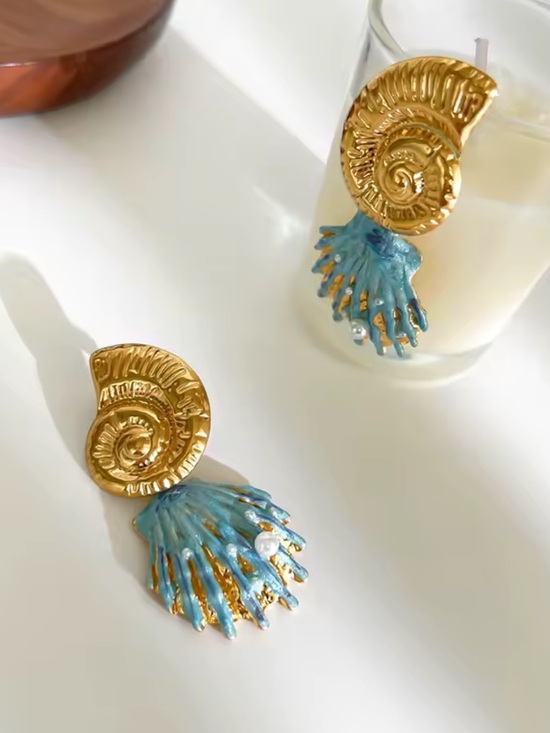 Anthropologie Jewelry - Anthropologie Gold and Turquoise Shell Drop Earrings